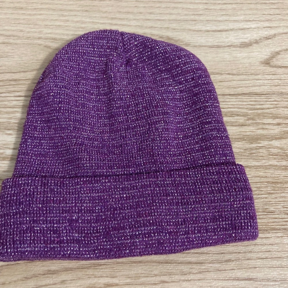 Unbranded Beanie Kids OS Purple Sparkle Metallic Knit Shimmer Hat WINTER